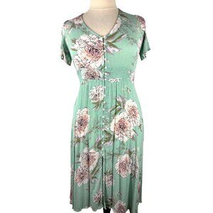 Easter Cottage Core Boho Festival Spring Button Front Maxi Dress, Women's Medium